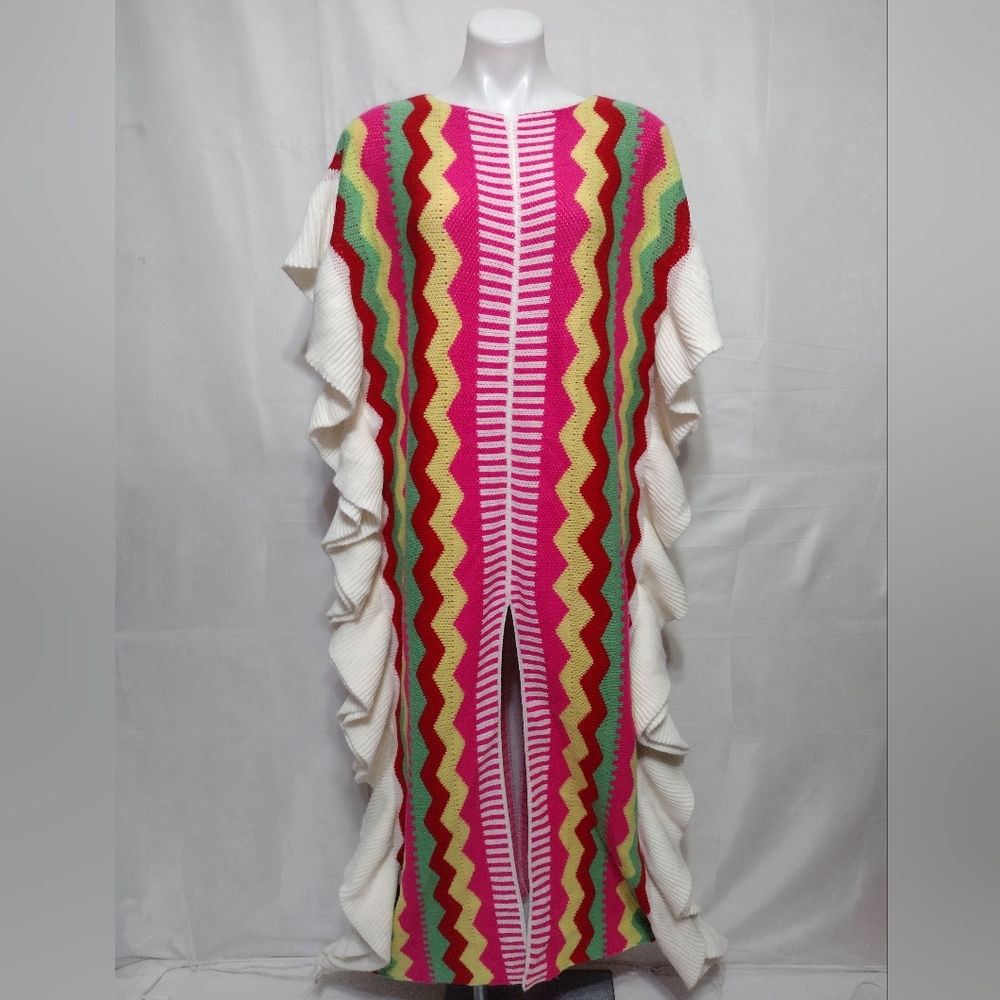 Love Sense Ruffled Sides Knitted Poncho Maxi Sweater Dress Large Boho Cozy Chic - Picture 3 of 17